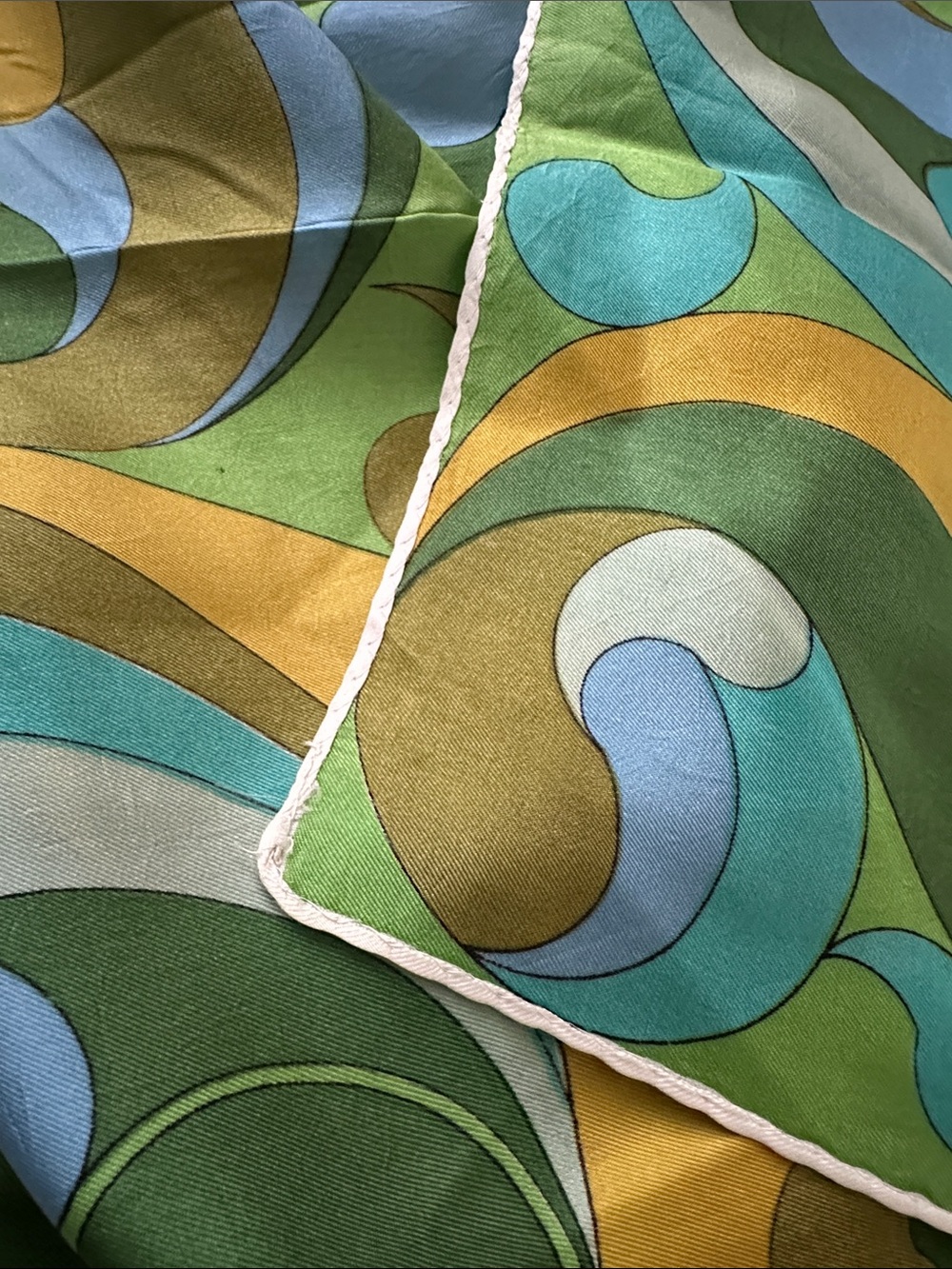 Vintage 1960s 70s Italian Style Paisley Scarf 28” Square Green Blue Abstract - Picture 4 of 4